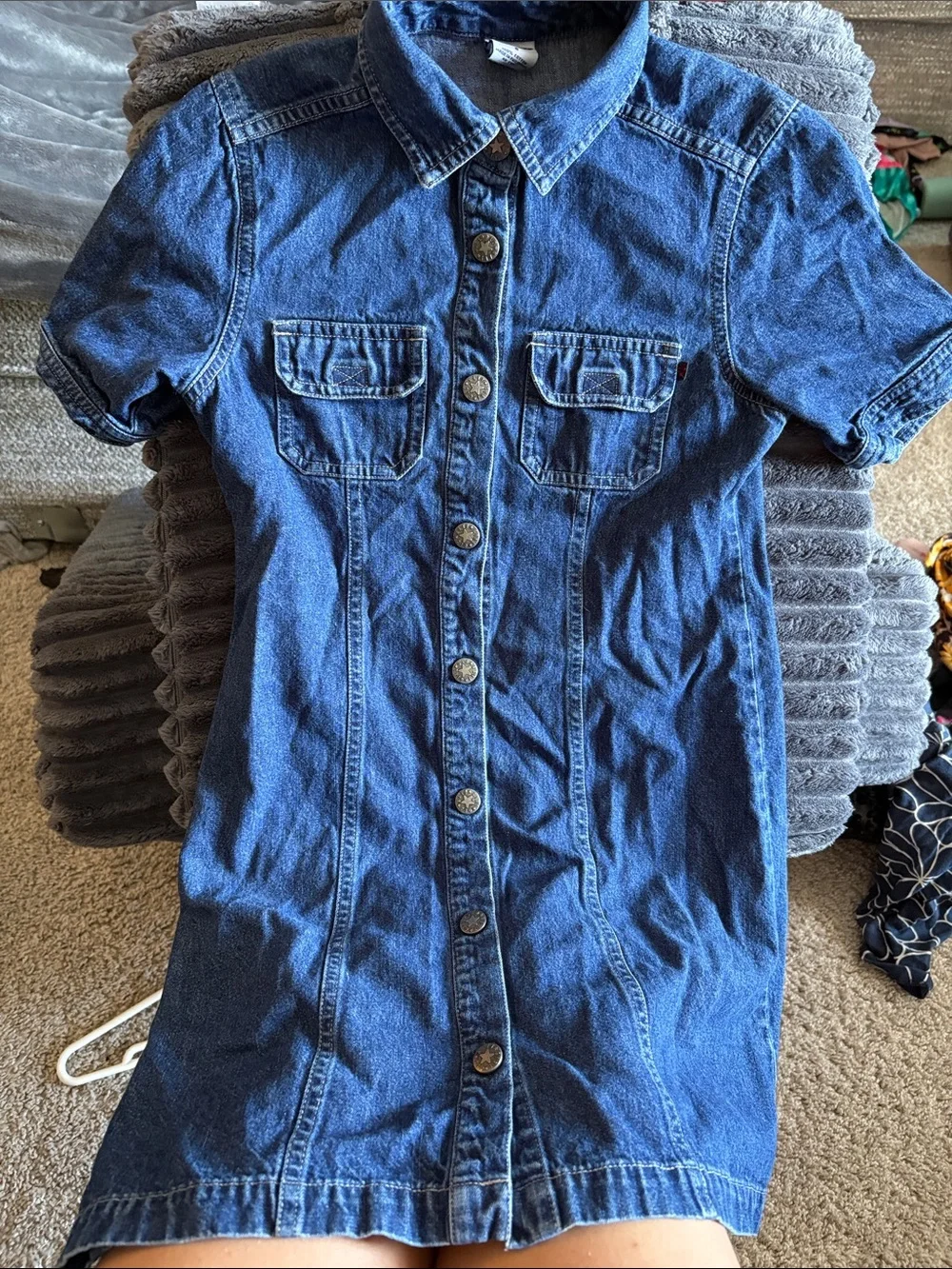 Old Navy Blue Short-Sleeve Button-Front Denim Dress
